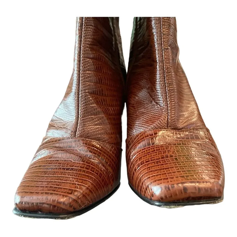 Toral Daisy Heeled Boots Square Toe Croc Leather Square Toe Classy Y2K Sz 38